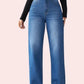 Wide-Leg Casual High-Waist Non-Elastic Jeans for Women - MYLUXURY LANE ENTERPRISE