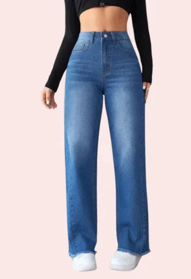 Wide-Leg Casual High-Waist Non-Elastic Jeans for Women - MYLUXURY LANE ENTERPRISE