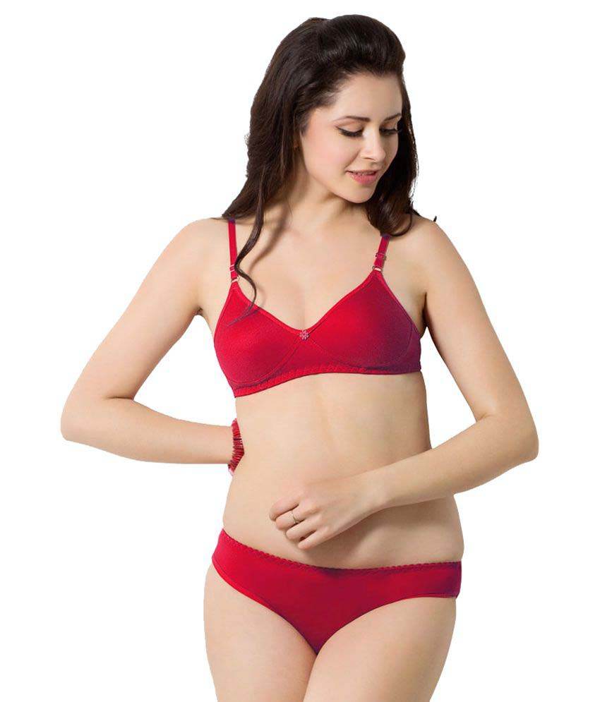 Cute Solid Red Pure Cotton Bra Panty Set - MYLUXURY LANE ENTERPRISE