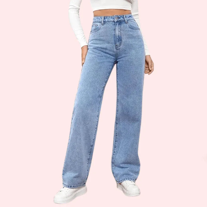 Women's Fashionable Washed High Waist Straight Jeans - MYLUXURY LANE ENTERPRISE