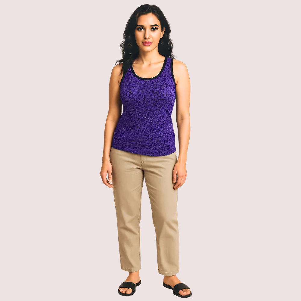 Electric Violet Leopard Print Tank Top - MYLUXURY LANE ENTERPRISE