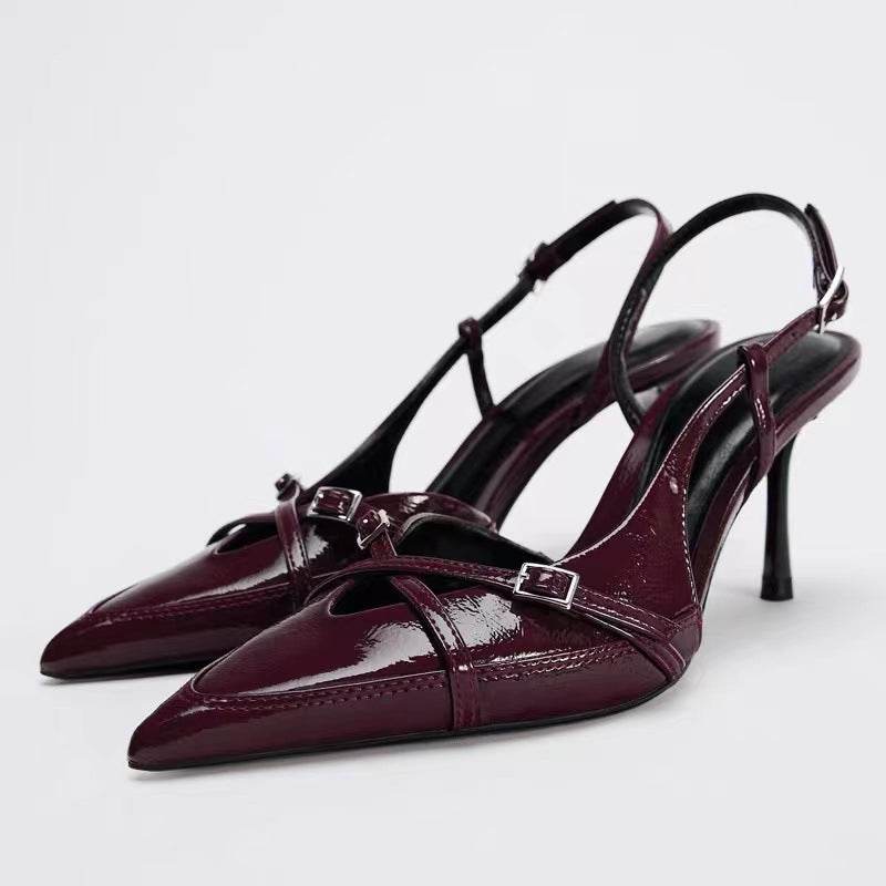 Solid Color Cross Buckle Pointed High Heel Sandals - MYLUXURY LANE ENTERPRISE