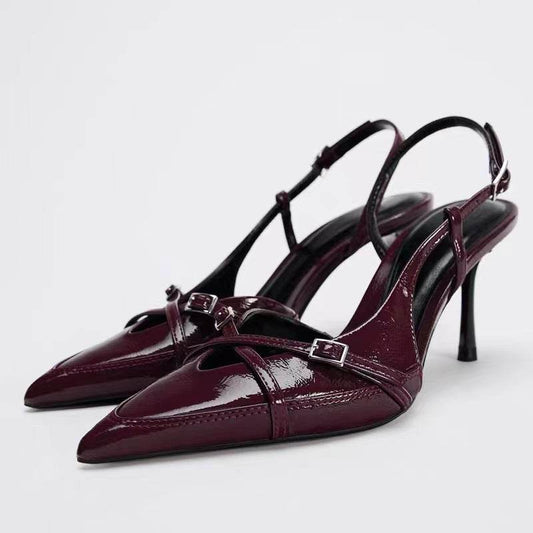 Solid Color Cross Buckle Pointed High Heel Sandals - MYLUXURY LANE ENTERPRISE
