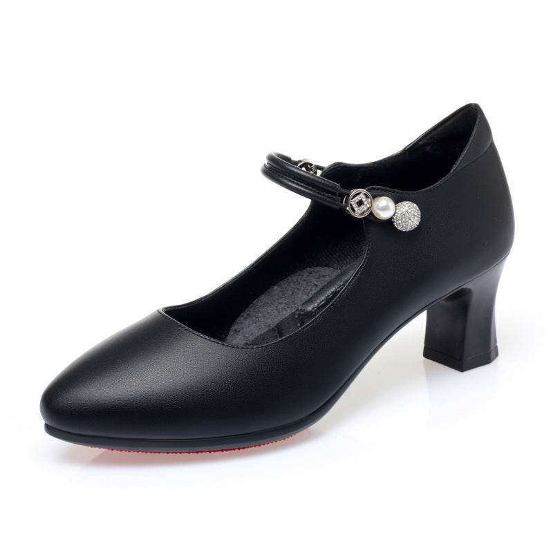 Buckle High Heel Pumps Spring Women's Shoes Cheongsam For Middle-aged Women Leather Shoes Graceful And Fashionable Mom Shoes - MYLUXURY LANE ENTERPRISE