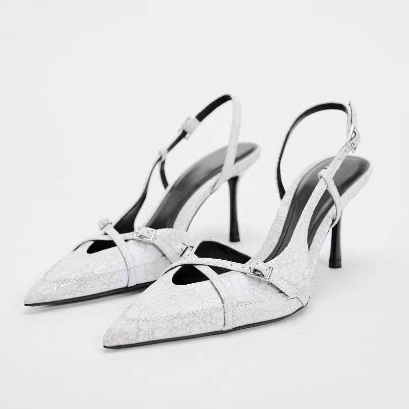 Solid Color Cross Buckle Pointed High Heel Sandals - MYLUXURY LANE ENTERPRISE