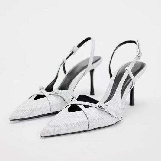 Solid Color Cross Buckle Pointed High Heel Sandals - MYLUXURY LANE ENTERPRISE