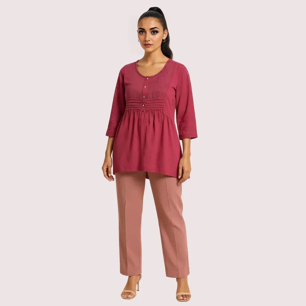 Rosewood Pintuck Pleated Cotton Top - MYLUXURY LANE ENTERPRISE