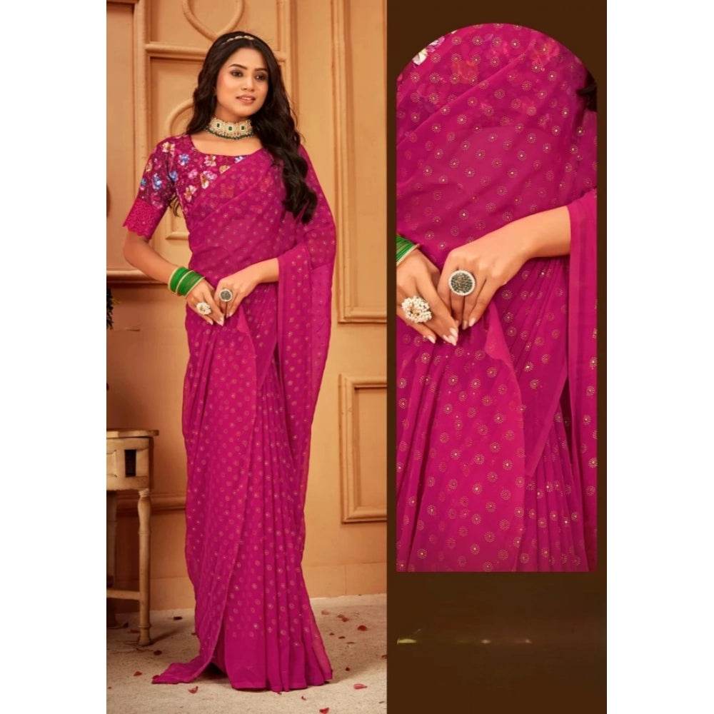 Generic Women's Printed Brasso Saree With Unstitched Blouse (Pink, 5-6 Mtrs) - MYLUXURY LANE ENTERPRISE