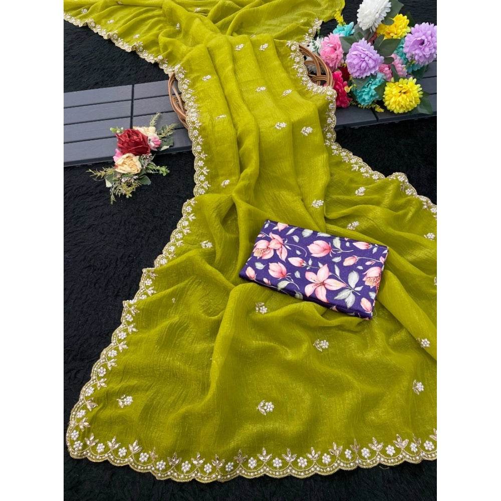 Generic Women's Stone Work Soft Silk Saree With Unstitched Blouse (Green, 5-6 Mtrs) - MYLUXURY LANE ENTERPRISE