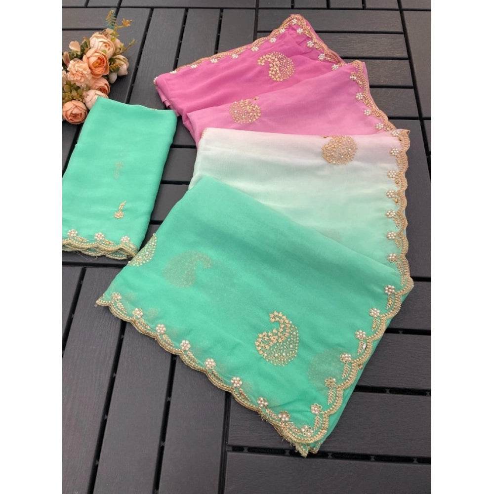 Generic Women's Digital Printed  Geogette Saree With Unstitched Blouse (Light Green, 5-6 Mtrs) - MYLUXURY LANE ENTERPRISE