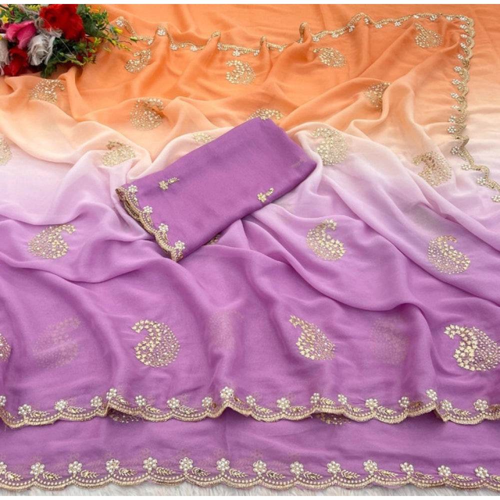 Generic Women's Digital Printed  Geogette Saree With Unstitched Blouse (Wine, 5-6 Mtrs) - MYLUXURY LANE ENTERPRISE