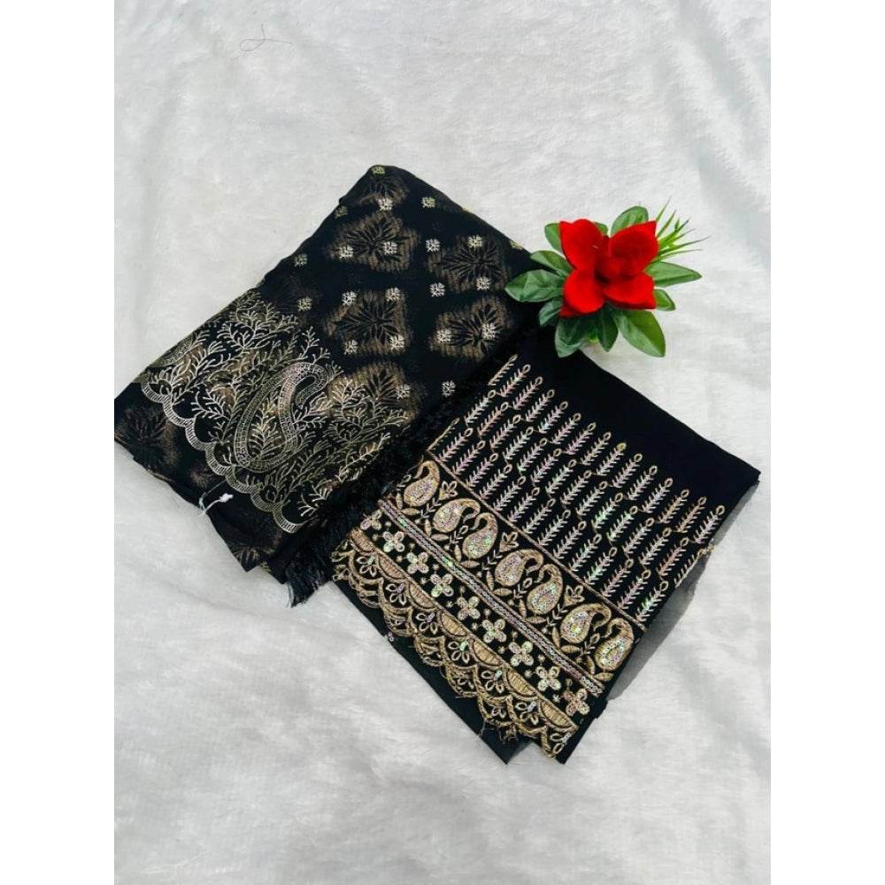 Generic Women's Embroidered Georgette Saree With Unstitched Blouse (Black, 5-6 Mtrs) - MYLUXURY LANE ENTERPRISE