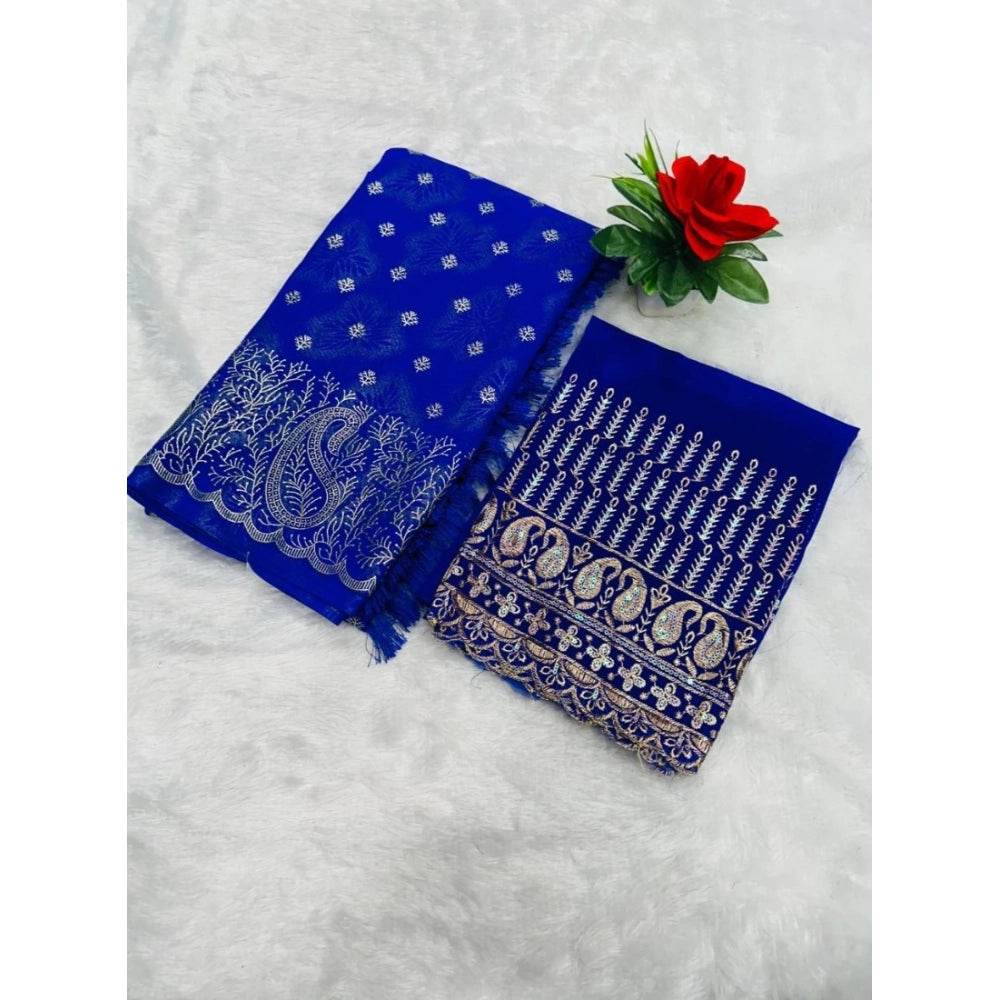 Generic Women's Embroidered Georgette Saree With Unstitched Blouse (Blue, 5-6 Mtrs) - MYLUXURY LANE ENTERPRISE