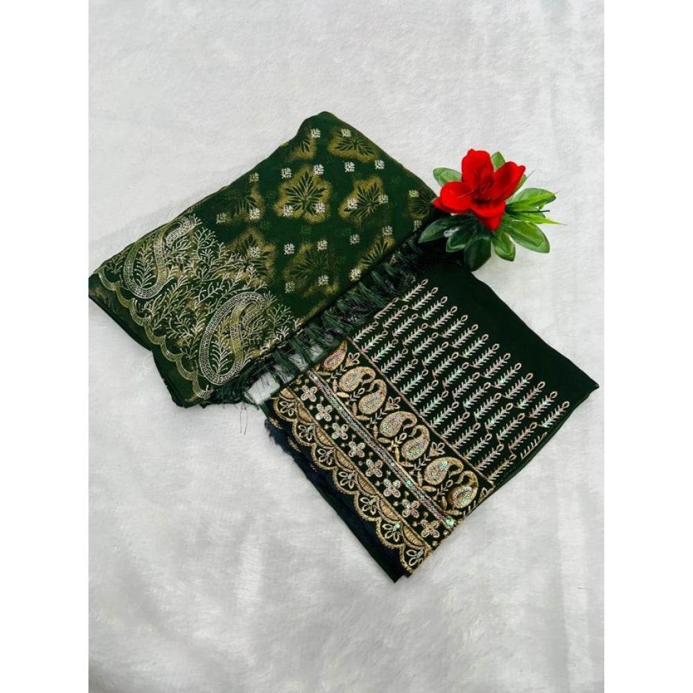Generic Women's Embroidered Georgette Saree With Unstitched Blouse (Dark Green, 5-6 Mtrs) - MYLUXURY LANE ENTERPRISE