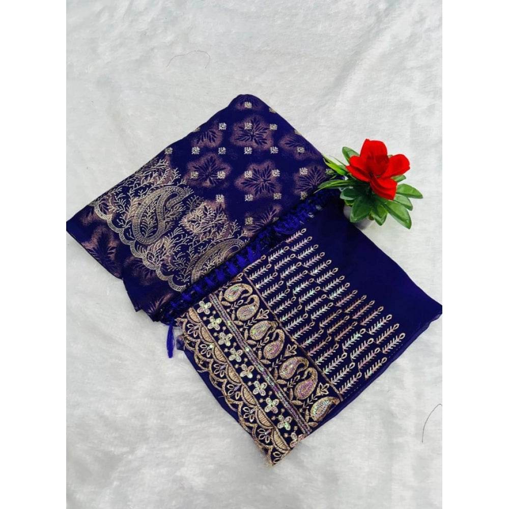 Generic Women's Embroidered Georgette Saree With Unstitched Blouse (Purple, 5-6 Mtrs) - MYLUXURY LANE ENTERPRISE