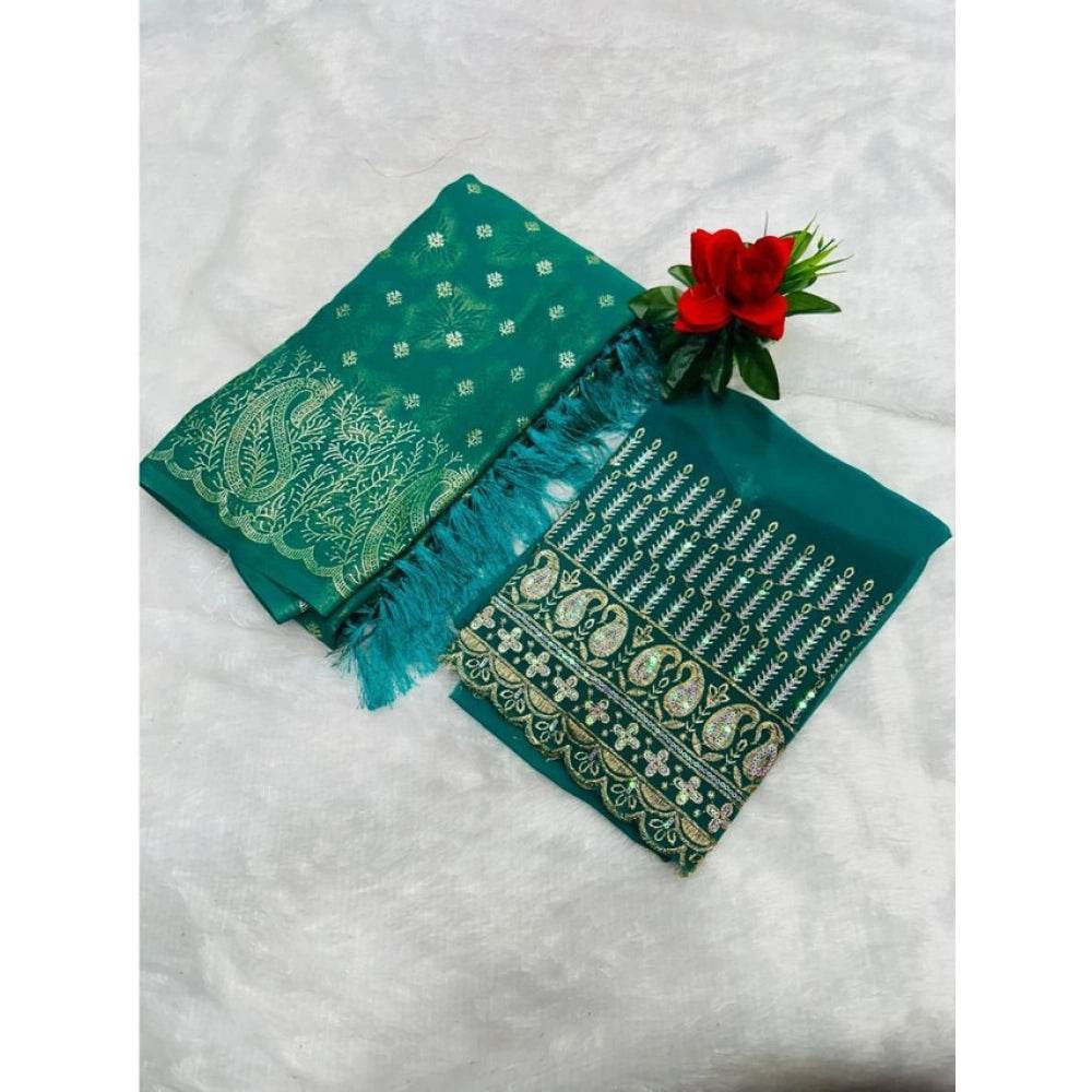 Generic Women's Embroidered Georgette Saree With Unstitched Blouse (Light Blue, 5-6 Mtrs) - MYLUXURY LANE ENTERPRISE