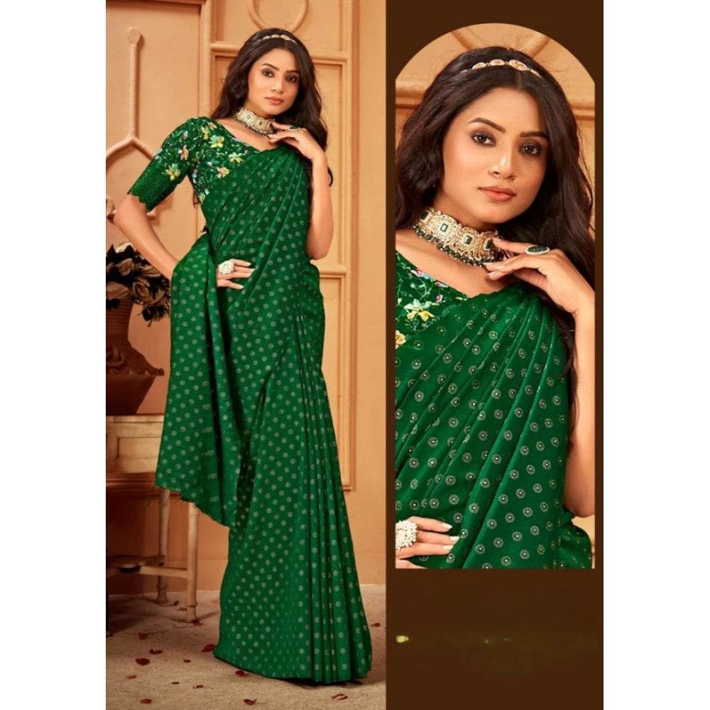 Generic Women's Printed Brasso Saree With Unstitched Blouse (Green, 5-6 Mtrs) - MYLUXURY LANE ENTERPRISE