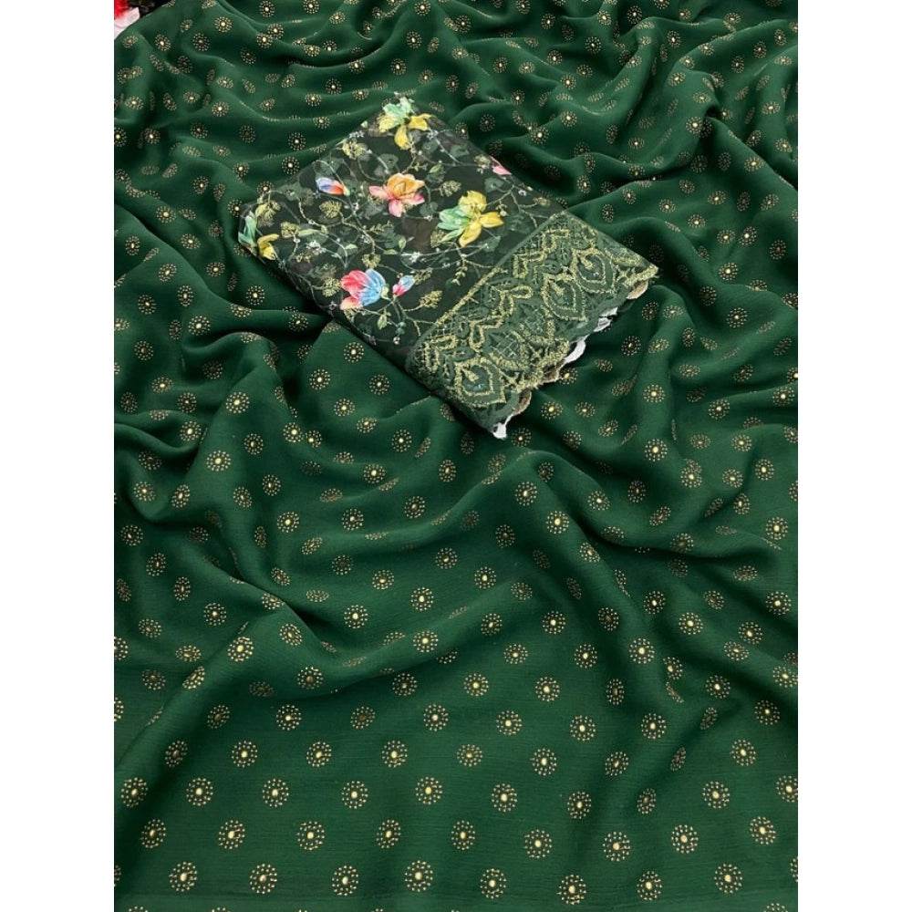 Generic Women's Printed Brasso Saree With Unstitched Blouse (Green, 5-6 Mtrs) - MYLUXURY LANE ENTERPRISE