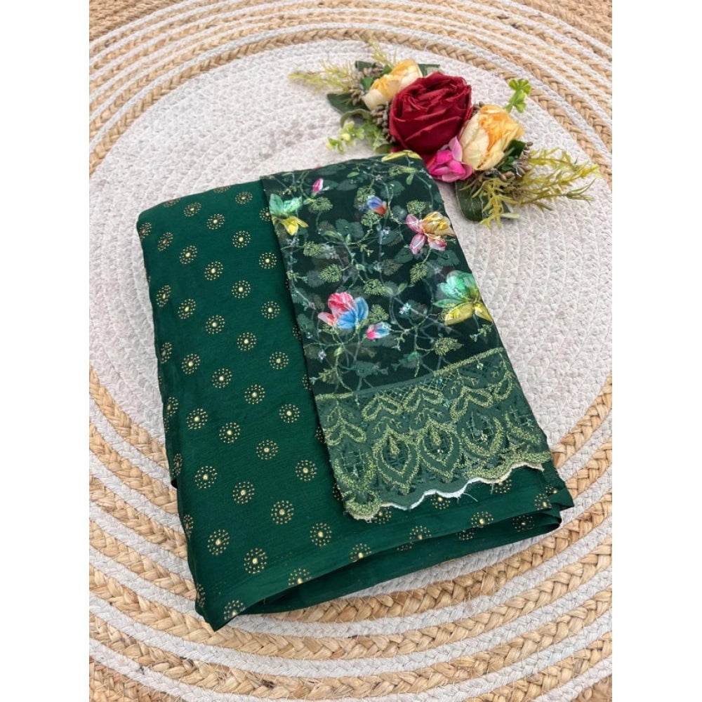 Generic Women's Printed Brasso Saree With Unstitched Blouse (Green, 5-6 Mtrs) - MYLUXURY LANE ENTERPRISE