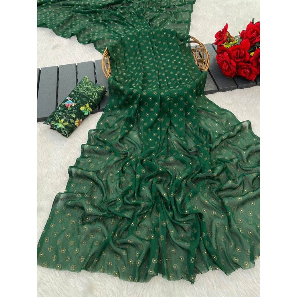 Generic Women's Printed Brasso Saree With Unstitched Blouse (Green, 5-6 Mtrs) - MYLUXURY LANE ENTERPRISE