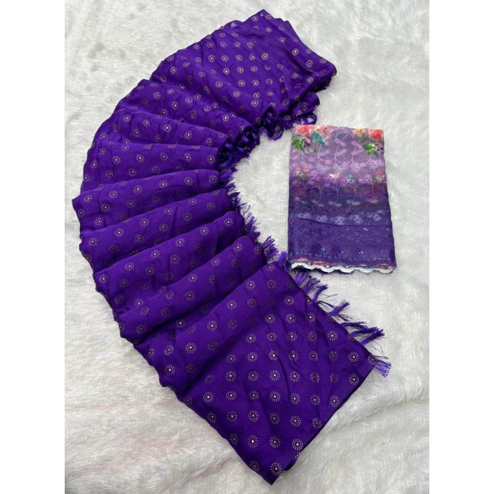 Generic Women's Printed Brasso Saree With Unstitched Blouse (Purple, 5-6 Mtrs) - MYLUXURY LANE ENTERPRISE
