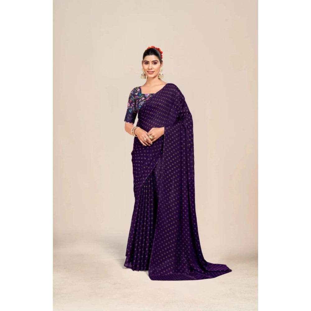 Generic Women's Printed Brasso Saree With Unstitched Blouse (Purple, 5-6 Mtrs) - MYLUXURY LANE ENTERPRISE