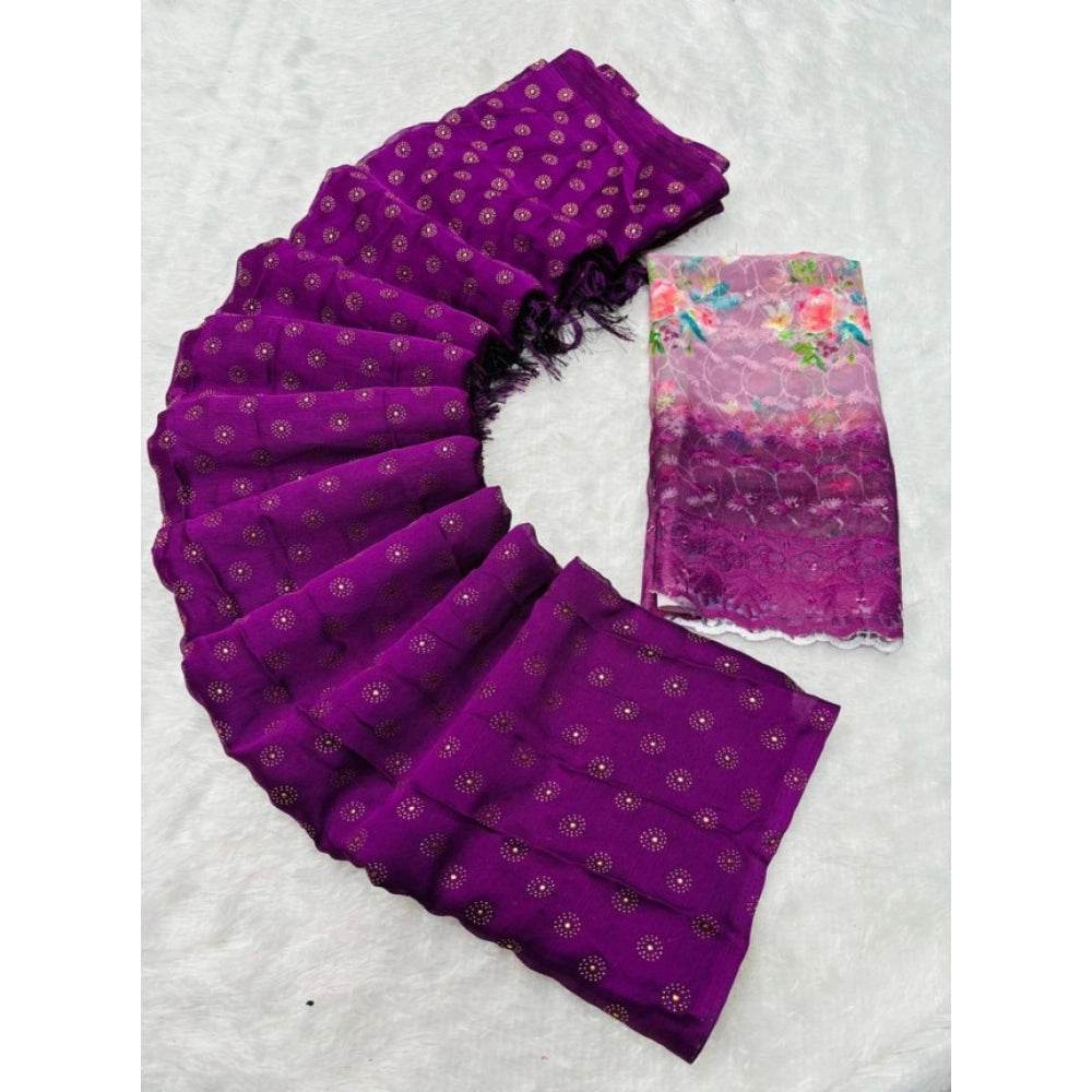Generic Women's Printed Brasso Saree With Unstitched Blouse (Magenta, 5-6 Mtrs) - MYLUXURY LANE ENTERPRISE