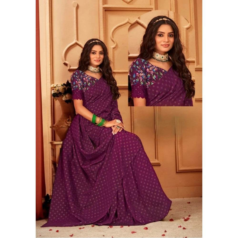 Generic Women's Printed Brasso Saree With Unstitched Blouse (Magenta, 5-6 Mtrs) - MYLUXURY LANE ENTERPRISE