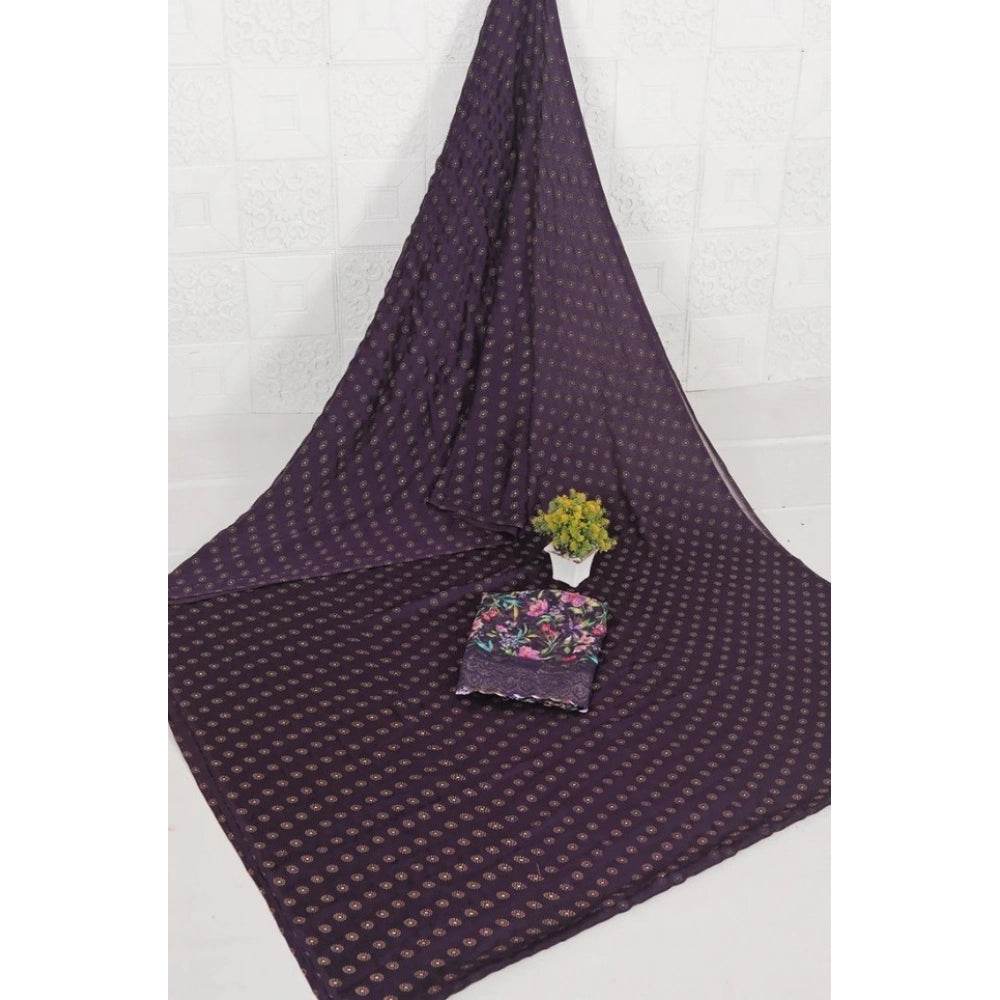 Generic Women's Printed Brasso Saree With Unstitched Blouse (Magenta, 5-6 Mtrs) - MYLUXURY LANE ENTERPRISE