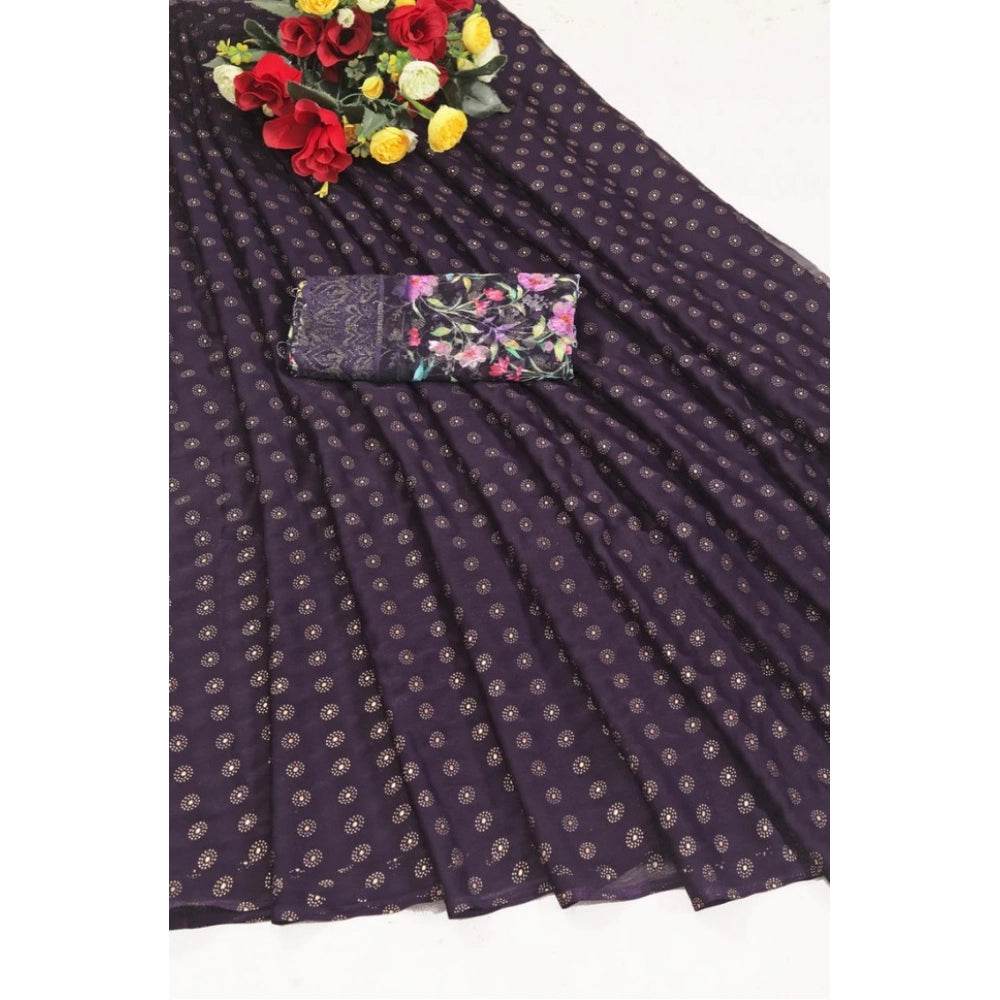 Generic Women's Printed Brasso Saree With Unstitched Blouse (Magenta, 5-6 Mtrs) - MYLUXURY LANE ENTERPRISE