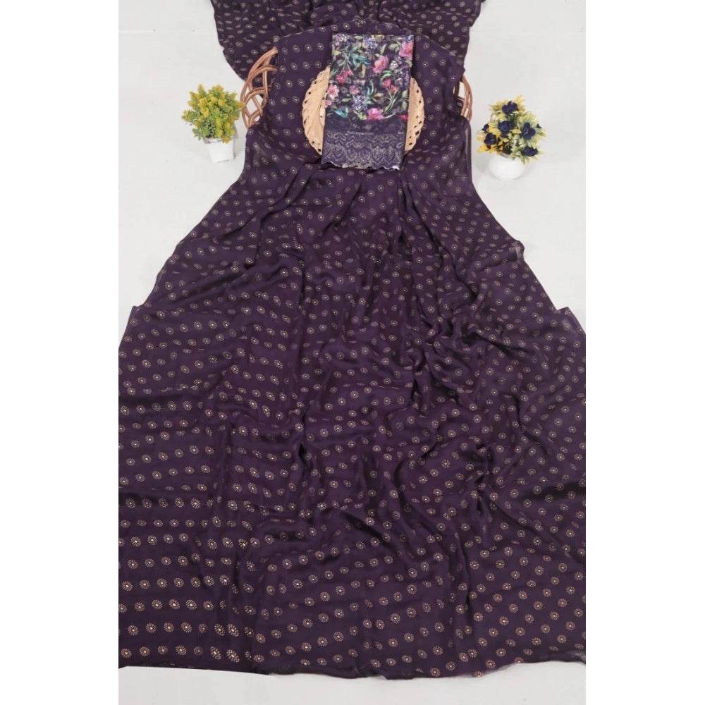 Generic Women's Printed Brasso Saree With Unstitched Blouse (Magenta, 5-6 Mtrs) - MYLUXURY LANE ENTERPRISE