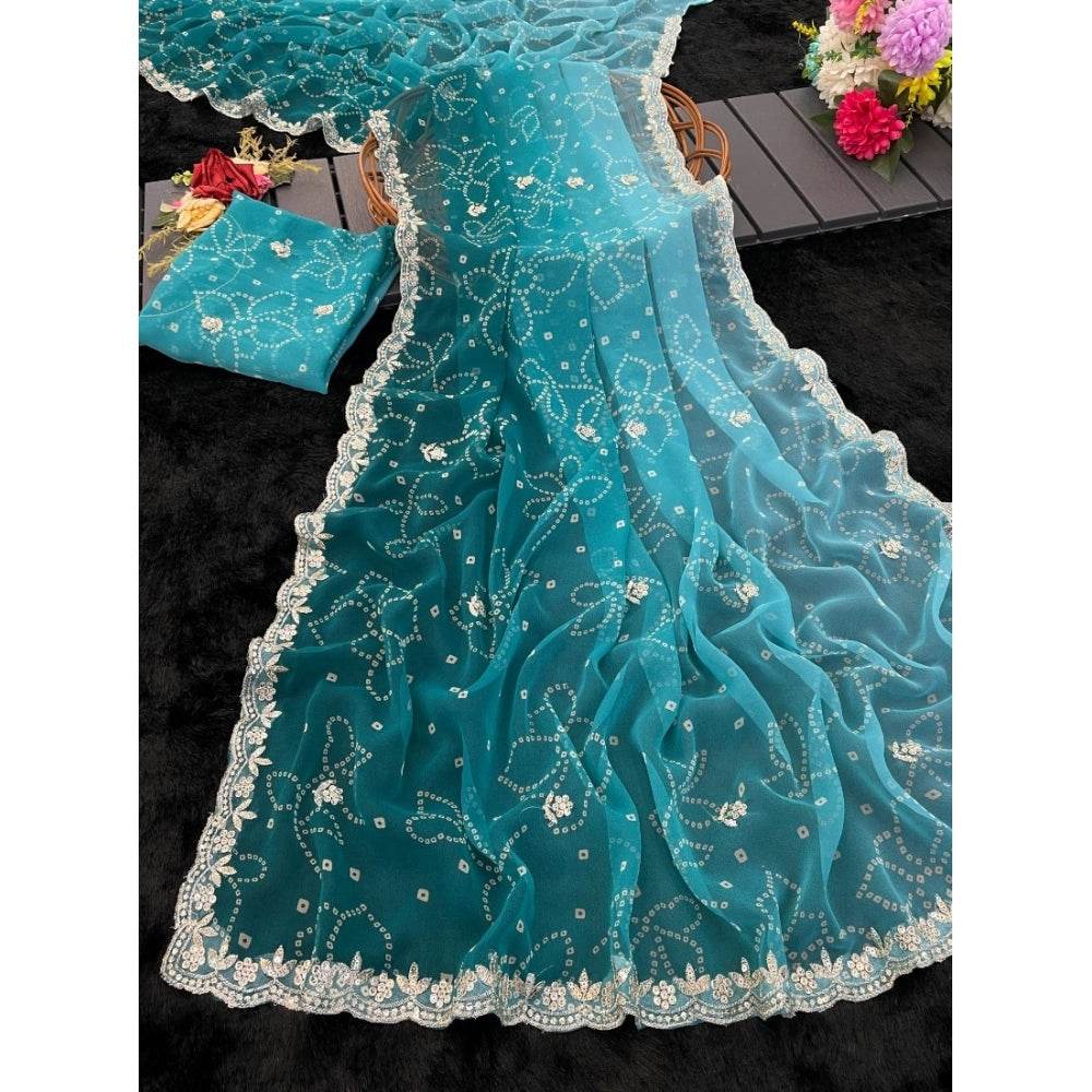 Generic Women's Digital Printed  Georgette Saree With Unstitched Blouse (Blue, 5-6 Mtrs) - MYLUXURY LANE ENTERPRISE