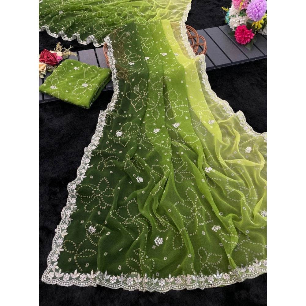 Generic Women's Digital Printed  Georgette Saree With Unstitched Blouse (Green, 5-6 Mtrs) - MYLUXURY LANE ENTERPRISE