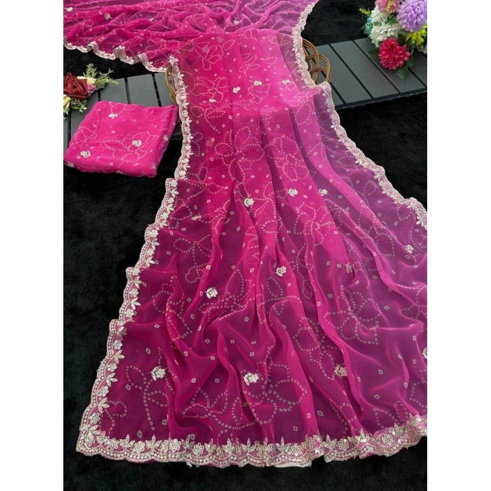 Generic Women's Digital Printed  Georgette Saree With Unstitched Blouse (Pink, 5-6 Mtrs) - MYLUXURY LANE ENTERPRISE