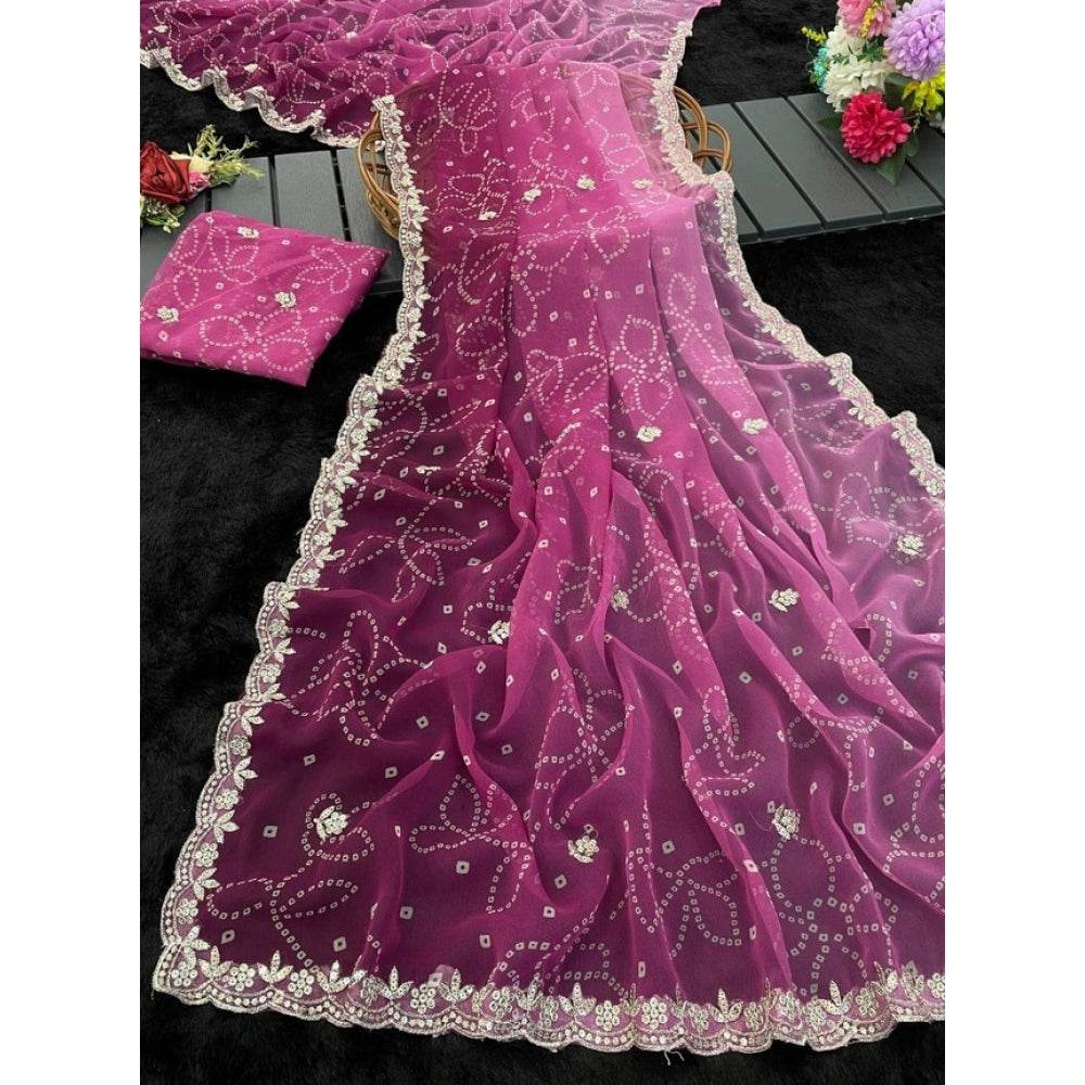 Generic Women's Digital Printed  Georgette Saree With Unstitched Blouse (Purple, 5-6 Mtrs) - MYLUXURY LANE ENTERPRISE