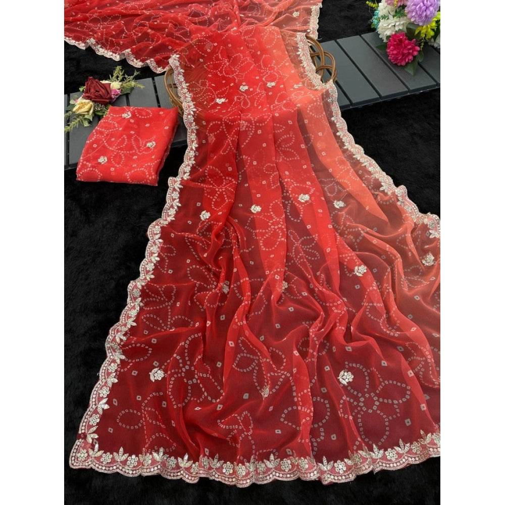 Generic Women's Digital Printed  Georgette Saree With Unstitched Blouse (Red, 5-6 Mtrs) - MYLUXURY LANE ENTERPRISE