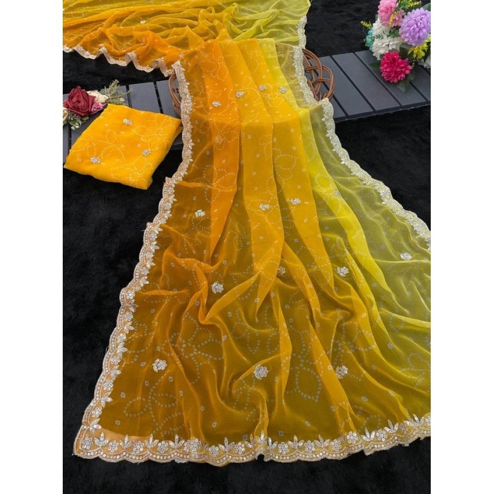Generic Women's Digital Printed  Georgette Saree With Unstitched Blouse (Yellow, 5-6 Mtrs) - MYLUXURY LANE ENTERPRISE