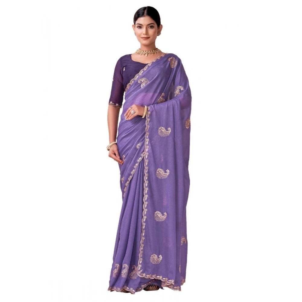 Generic Women's Digital Printed  Georgette Saree With Unstitched Blouse (Lavendar, 5-6 Mtrs) - MYLUXURY LANE ENTERPRISE