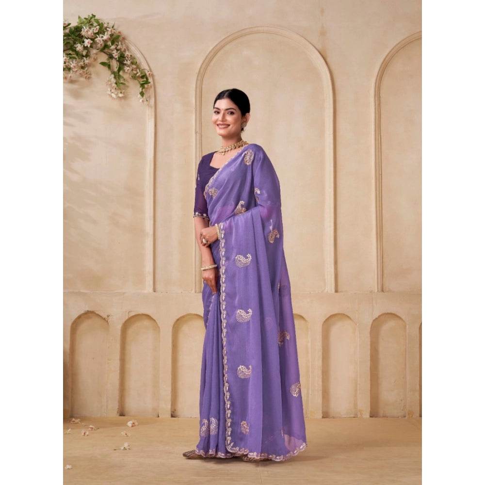 Generic Women's Digital Printed  Georgette Saree With Unstitched Blouse (Lavendar, 5-6 Mtrs) - MYLUXURY LANE ENTERPRISE