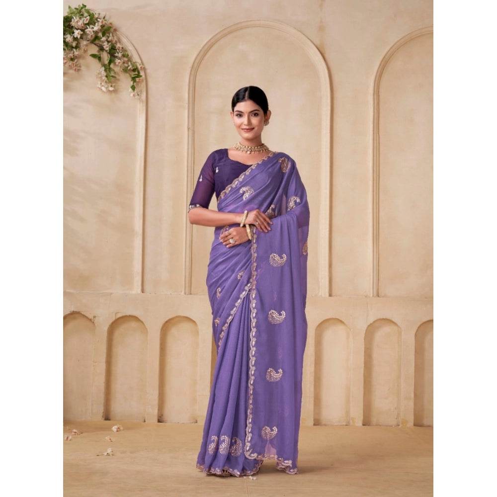Generic Women's Digital Printed  Georgette Saree With Unstitched Blouse (Lavendar, 5-6 Mtrs) - MYLUXURY LANE ENTERPRISE