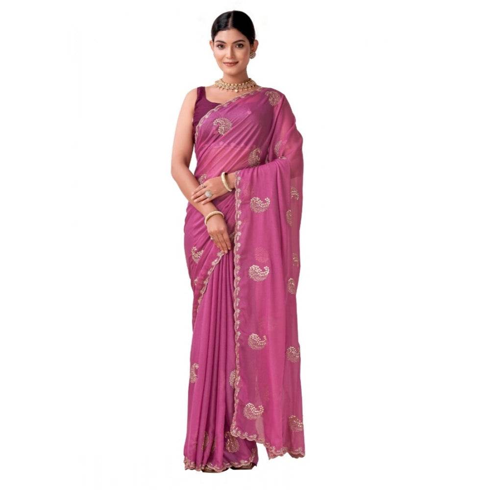 Generic Women's Digital Printed  Georgette Saree With Unstitched Blouse (Pink, 5-6 Mtrs) - MYLUXURY LANE ENTERPRISE