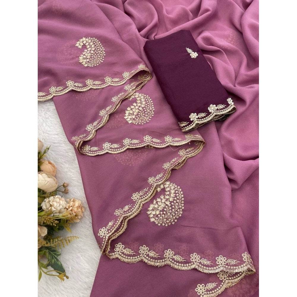 Generic Women's Digital Printed  Georgette Saree With Unstitched Blouse (Pink, 5-6 Mtrs) - MYLUXURY LANE ENTERPRISE