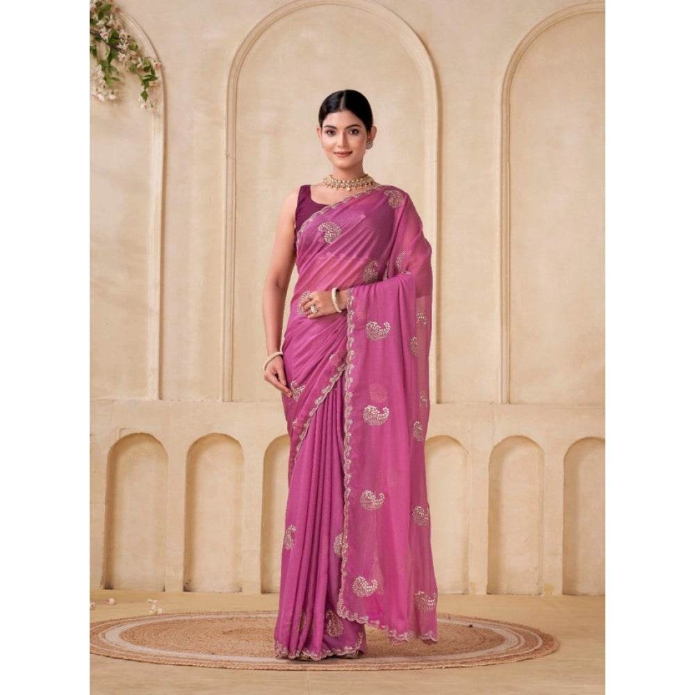 Generic Women's Digital Printed  Georgette Saree With Unstitched Blouse (Pink, 5-6 Mtrs) - MYLUXURY LANE ENTERPRISE