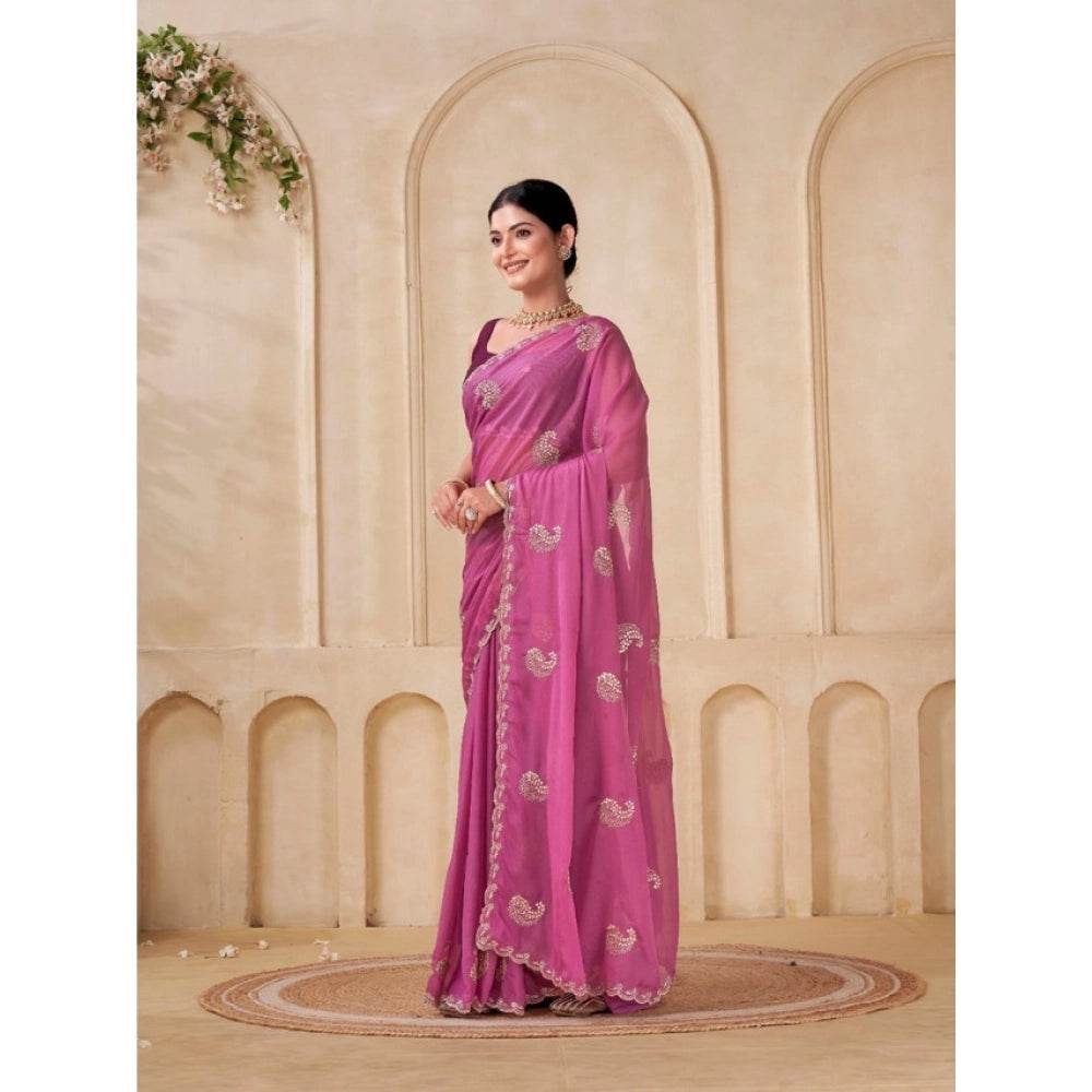 Generic Women's Digital Printed  Georgette Saree With Unstitched Blouse (Pink, 5-6 Mtrs) - MYLUXURY LANE ENTERPRISE