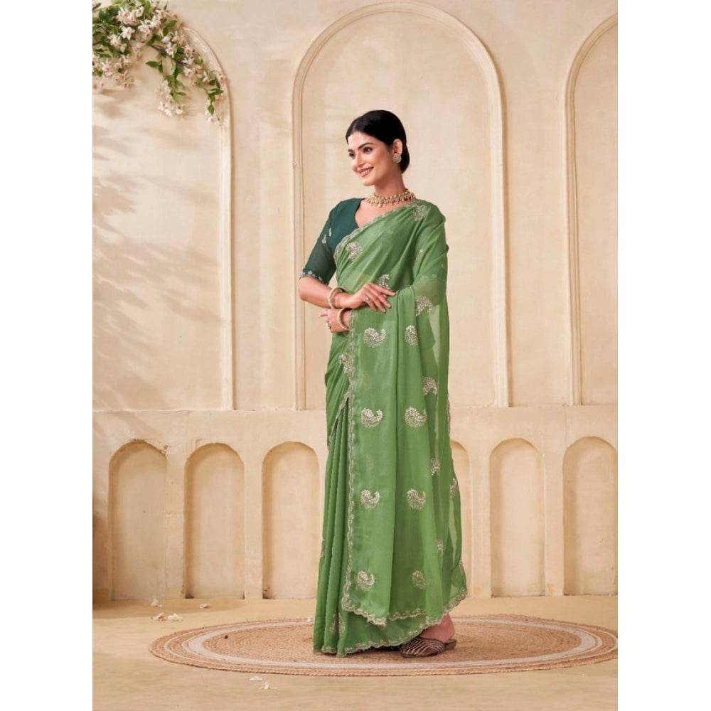 Generic Women's Digital Printed  Georgette Saree With Unstitched Blouse (Pista, 5-6 Mtrs) - MYLUXURY LANE ENTERPRISE