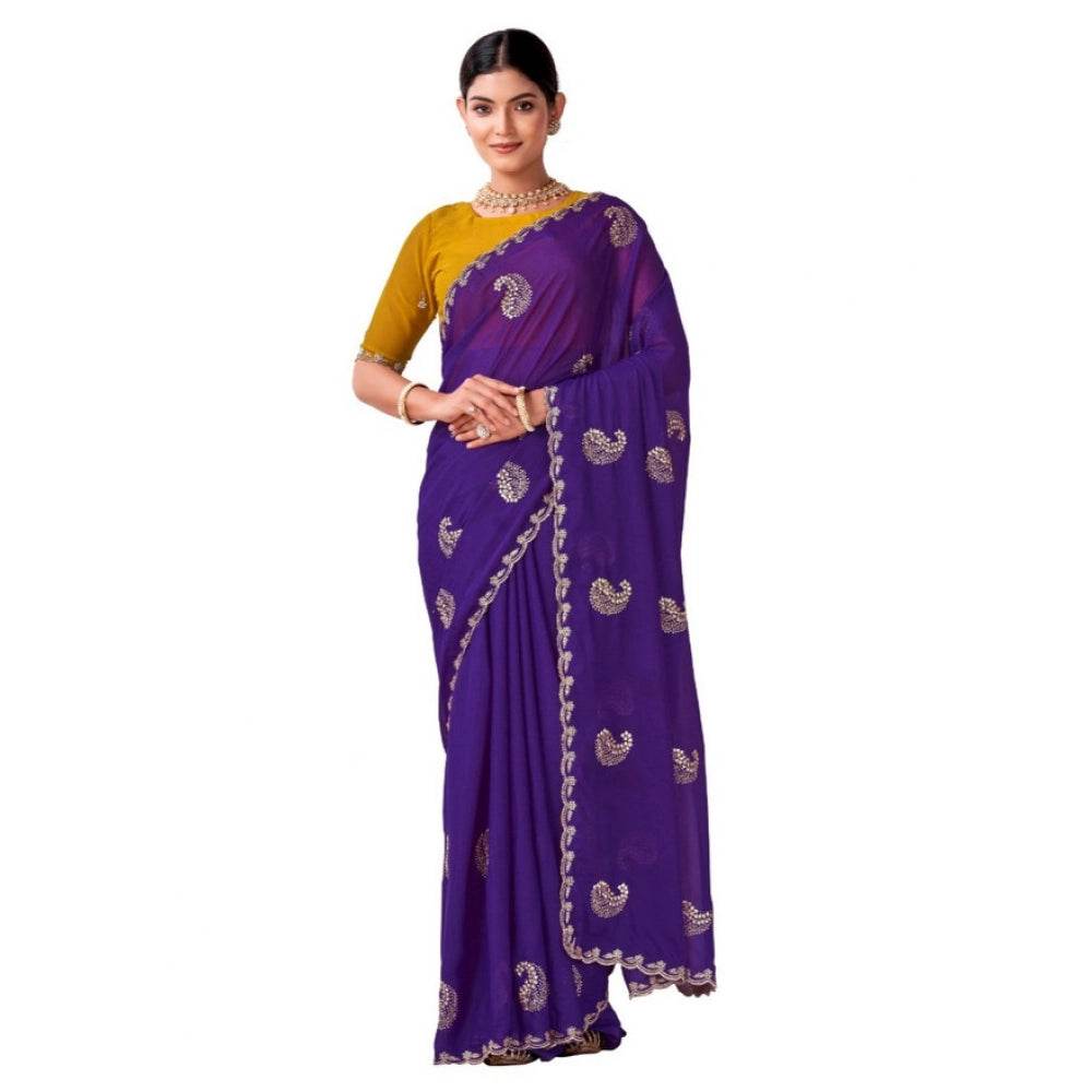 Generic Women's Digital Printed  Georgette Saree With Unstitched Blouse (Purple, 5-6 Mtrs) - MYLUXURY LANE ENTERPRISE