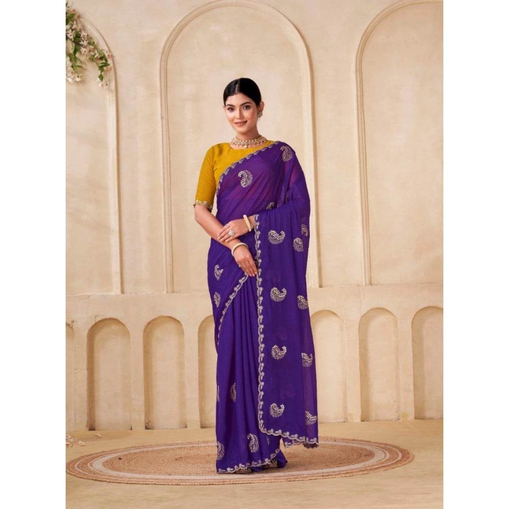 Generic Women's Digital Printed  Georgette Saree With Unstitched Blouse (Purple, 5-6 Mtrs) - MYLUXURY LANE ENTERPRISE
