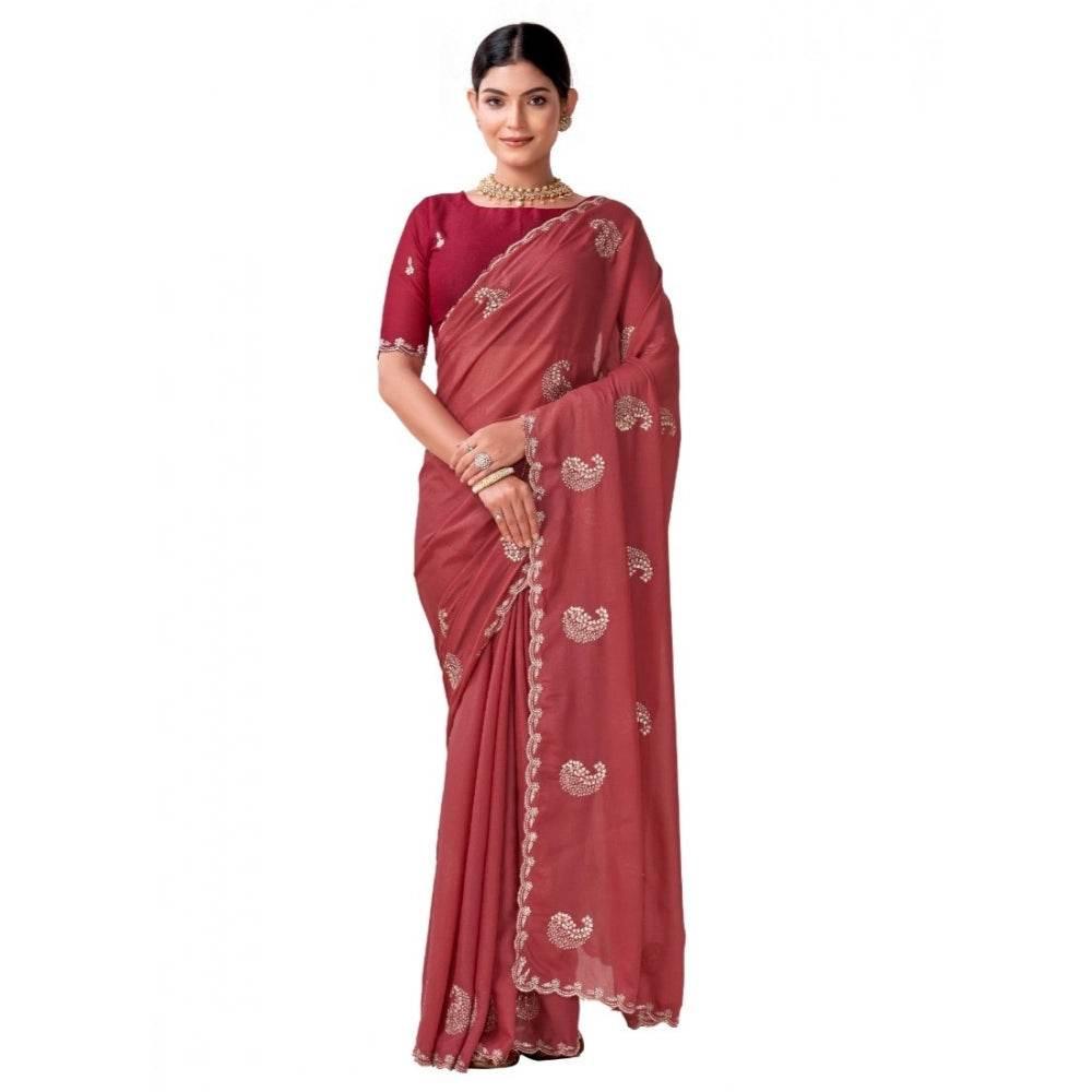 Generic Women's Digital Printed  Georgette Saree With Unstitched Blouse (Red, 5-6 Mtrs) - MYLUXURY LANE ENTERPRISE