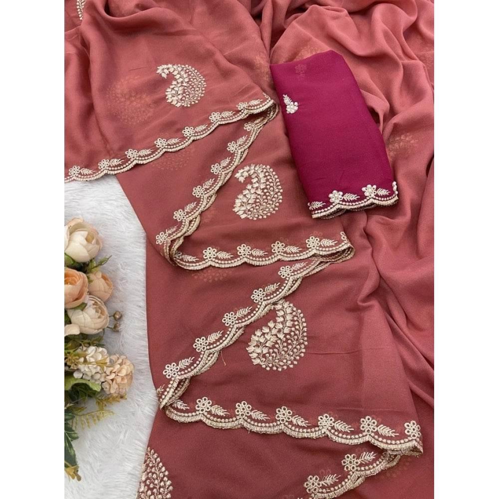 Generic Women's Digital Printed  Georgette Saree With Unstitched Blouse (Red, 5-6 Mtrs) - MYLUXURY LANE ENTERPRISE
