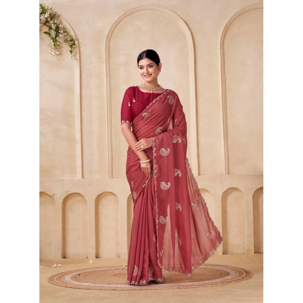 Generic Women's Digital Printed  Georgette Saree With Unstitched Blouse (Red, 5-6 Mtrs) - MYLUXURY LANE ENTERPRISE